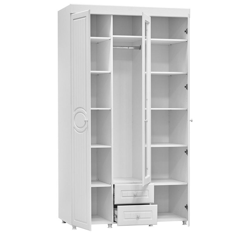 Шкаф 3х дверный Монако МН 57 ( гл.560) с ящиками / Белое дерево