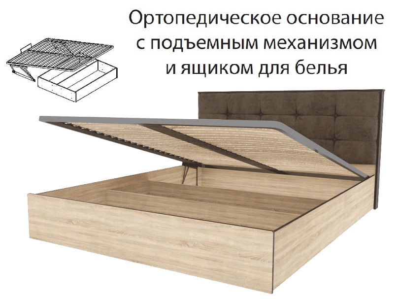 Кровать Лирика ЛК 2 (1600) (велюр Кофейный)