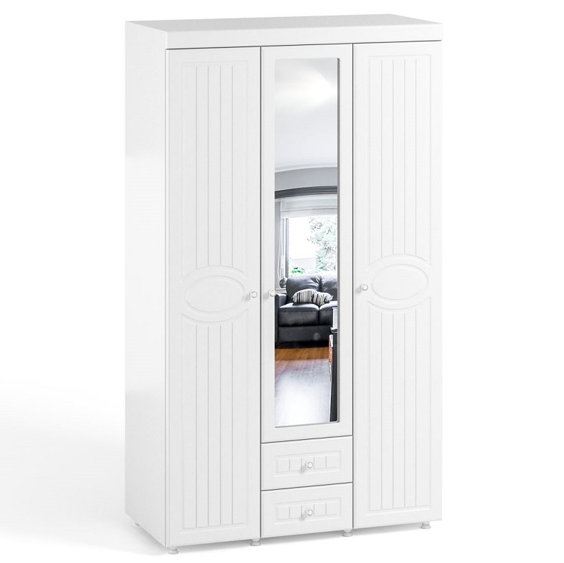 Шкаф 3х дверный Монако МН 57 ( гл.560) с ящиками / Белое дерево