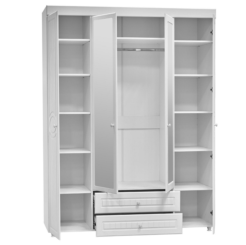 Шкаф 4х дверный Монако МН 63 ( гл.560) с ящиками / Белое дерево