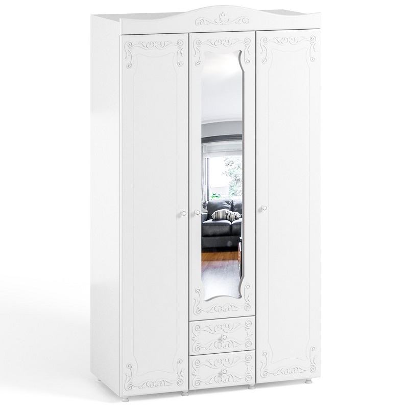 Шкаф 3х дверный Италия ИТ 57 ( гл.560) с ящиками / Белое дерево