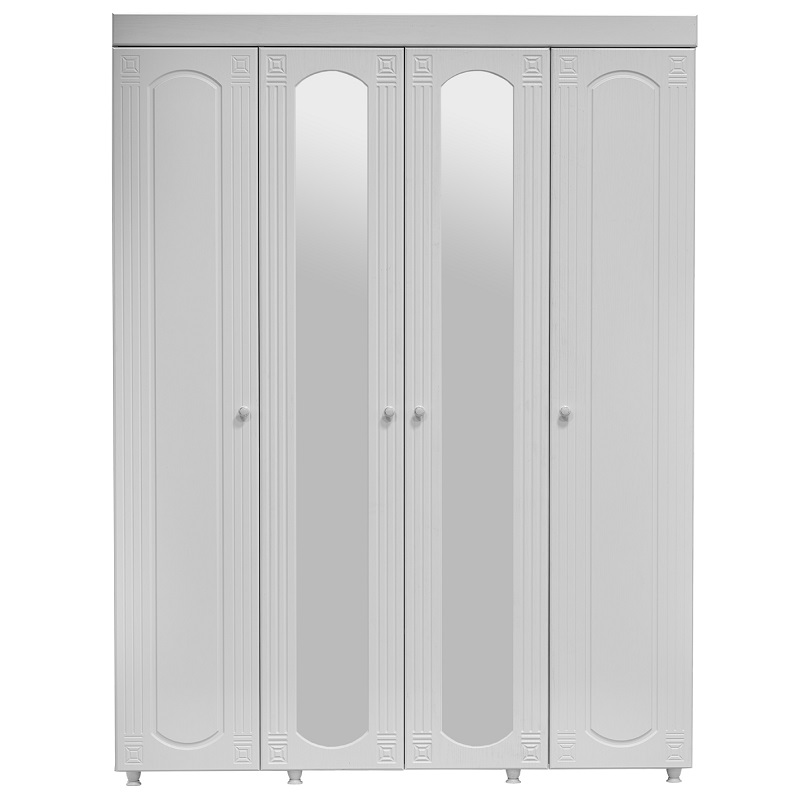 Шкаф 4х дверный Афина АФ 60 ( гл.560) с зеркалом / Белое дерево